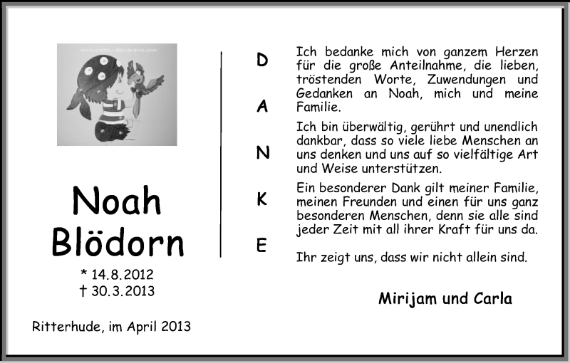  Traueranzeige für Noah Blödorn vom 20.04.2013 aus WESER-KURIER