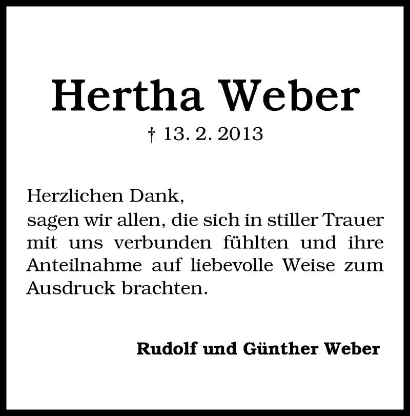 Traueranzeige von Hertha Weber von WESER-KURIER