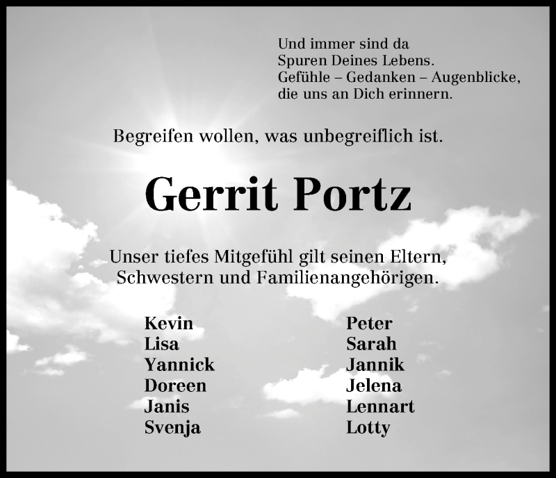  Traueranzeige für Gerrit Portz vom 24.04.2013 aus WESER-KURIER