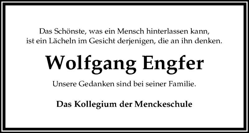 Traueranzeige von Wolfgang Engfer von WESER-KURIER