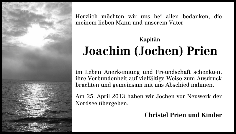 Traueranzeige von Joachim Prien von WESER-KURIER