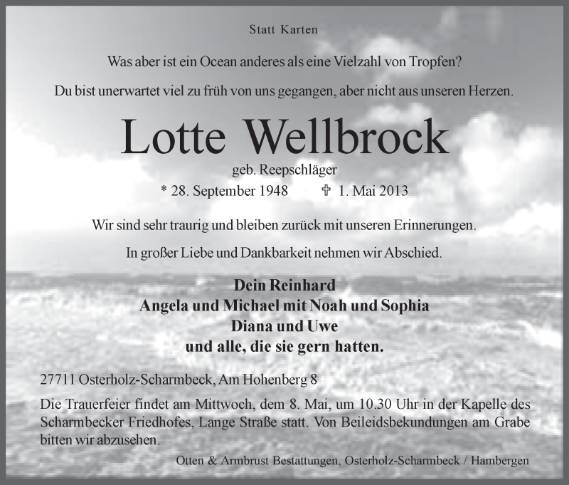 Traueranzeige von Lotte Wellbrock von WESER-KURIER