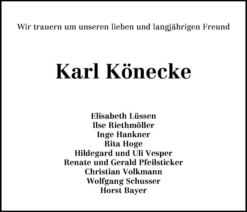  Traueranzeige für Karl Könecke vom 22.05.2013 aus WESER-KURIER