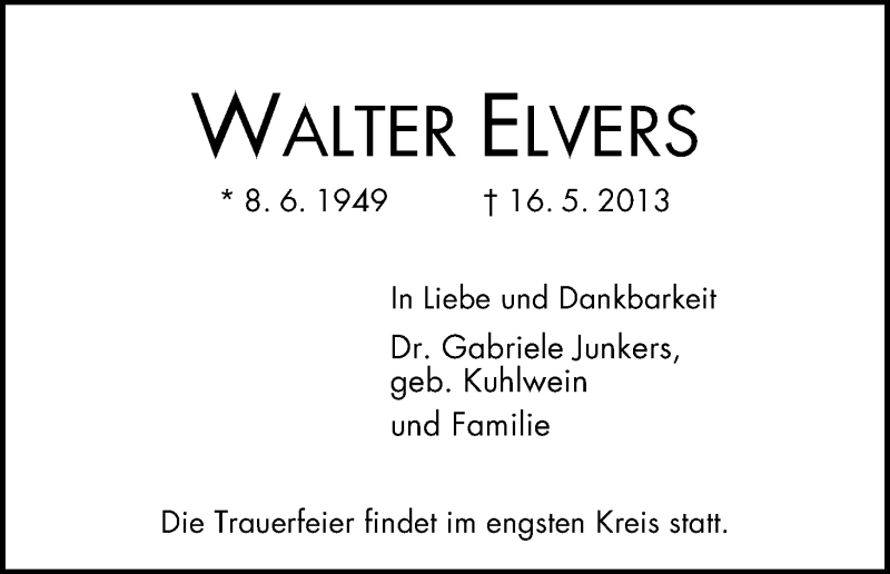 Traueranzeige von Walter Elvers von WESER-KURIER