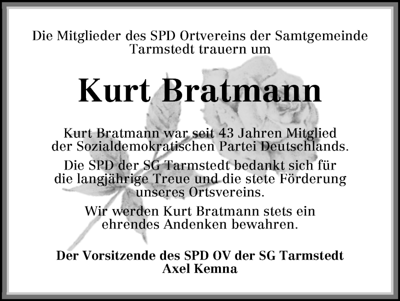 Traueranzeige von Kurt Bratmann von WESER-KURIER