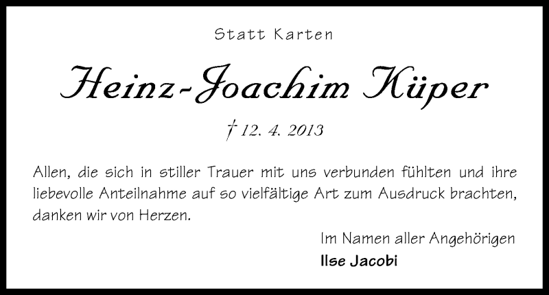 Traueranzeige von Heinz-Joachim Küper von WESER-KURIER