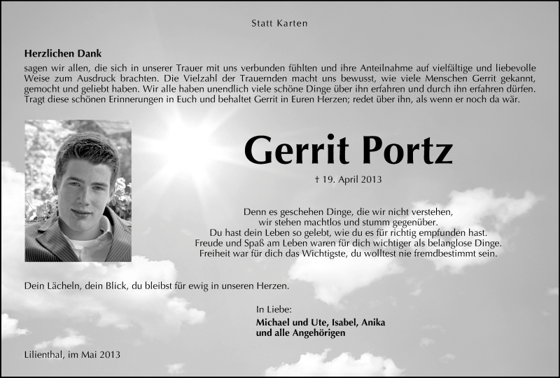  Traueranzeige für Gerrit Portz vom 25.05.2013 aus WESER-KURIER