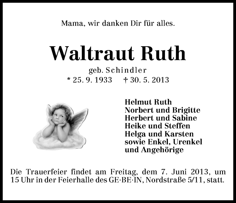 Traueranzeige von Waltraut Ruth von WESER-KURIER