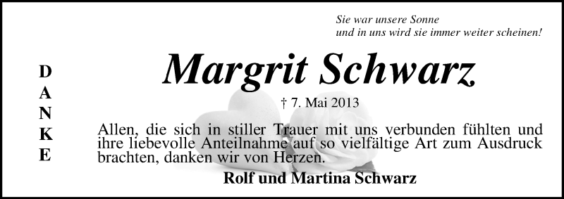 Traueranzeige von Margrit Schwarz von WESER-KURIER
