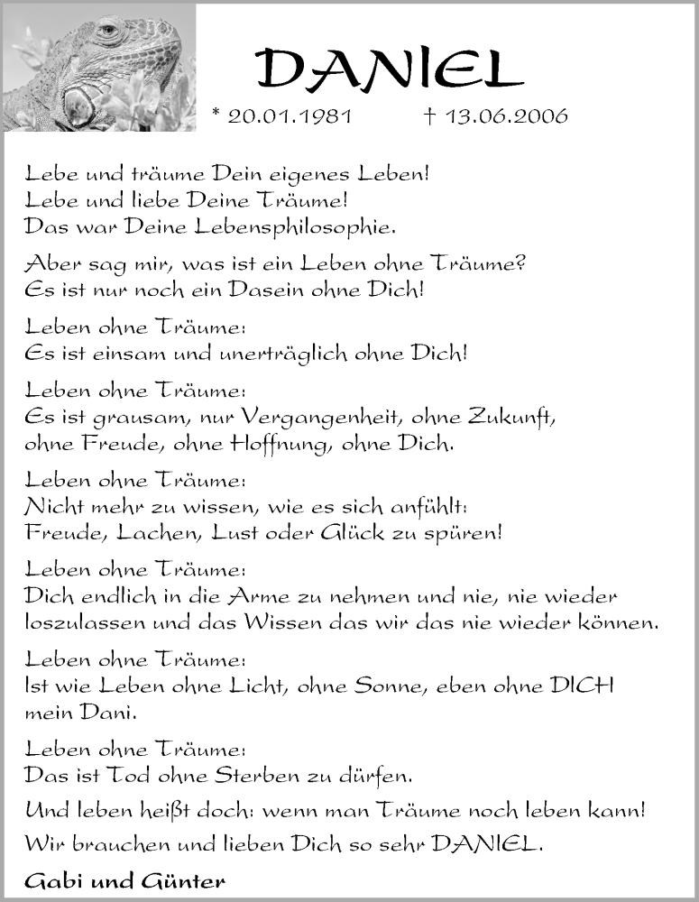  Traueranzeige für Daniel Meink vom 13.06.2013 aus WESER-KURIER