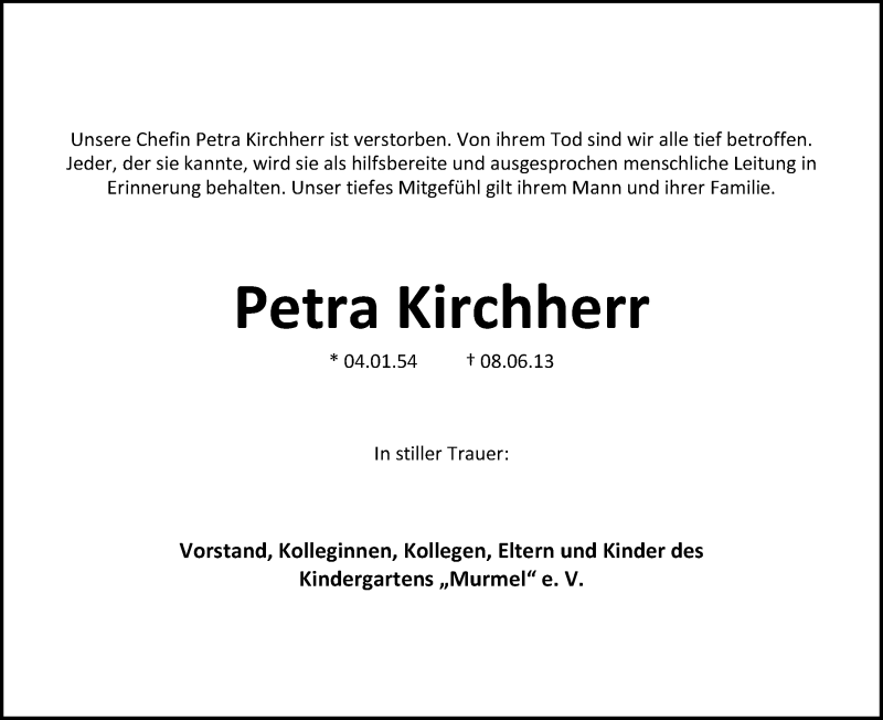 Traueranzeige von Petra Kirchherr von WESER-KURIER