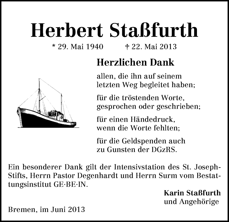 Traueranzeige von Herbert Straßfurth von WESER-KURIER