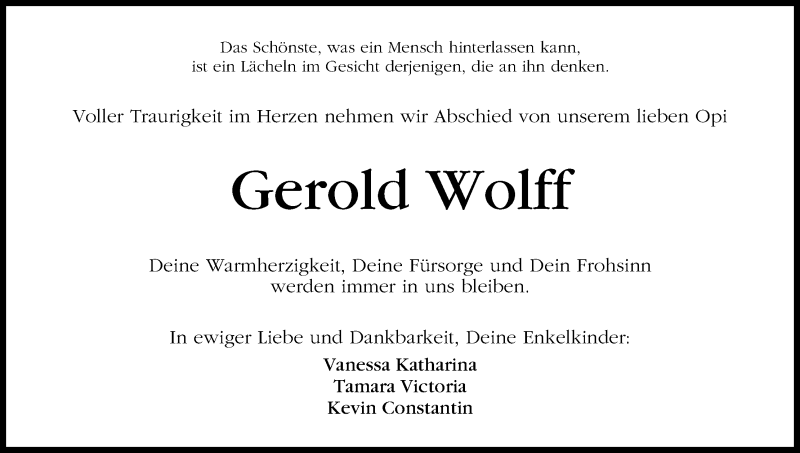 Traueranzeige von Gerold Wolff von WESER-KURIER