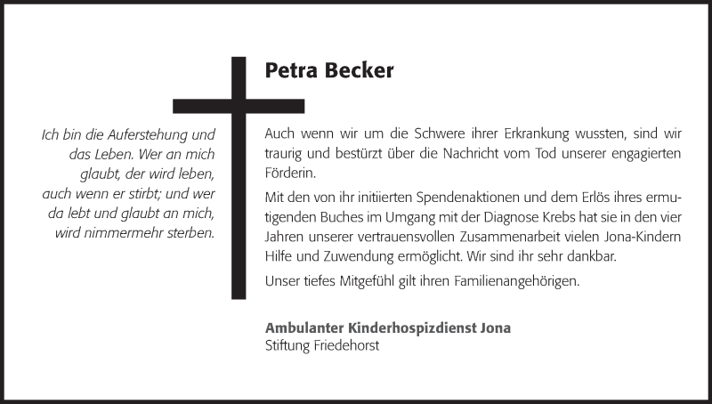 Traueranzeige für Petra Becker vom 29.06.2013 aus WESER-KURIER
