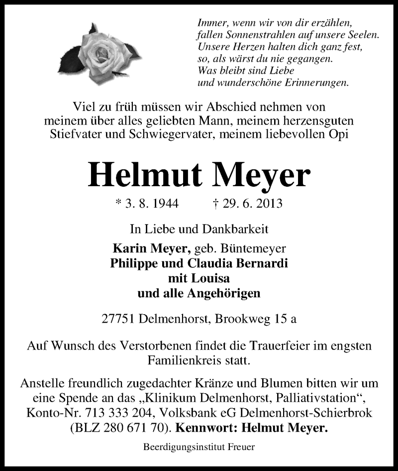  Traueranzeige für Helmut Meyer vom 03.07.2013 aus WESER-KURIER