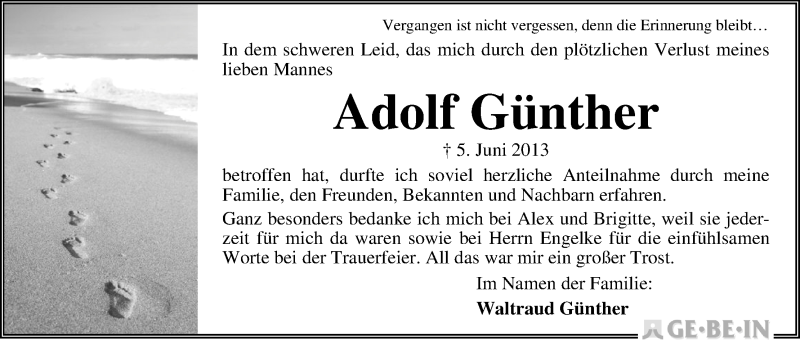 Traueranzeige von Adolf Günther von WESER-KURIER