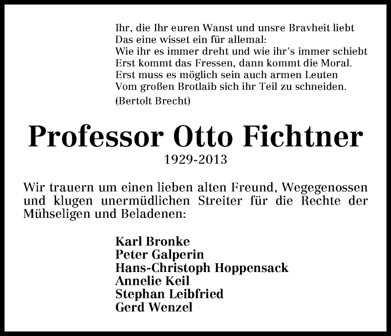Traueranzeige von Otto Fichtner von WESER-KURIER