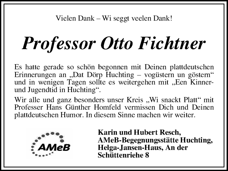 Traueranzeige von Otto Fichtner von WESER-KURIER