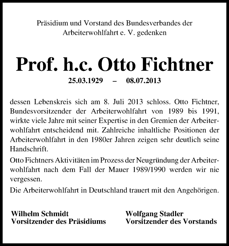 Traueranzeige von Otto Fichtner von WESER-KURIER
