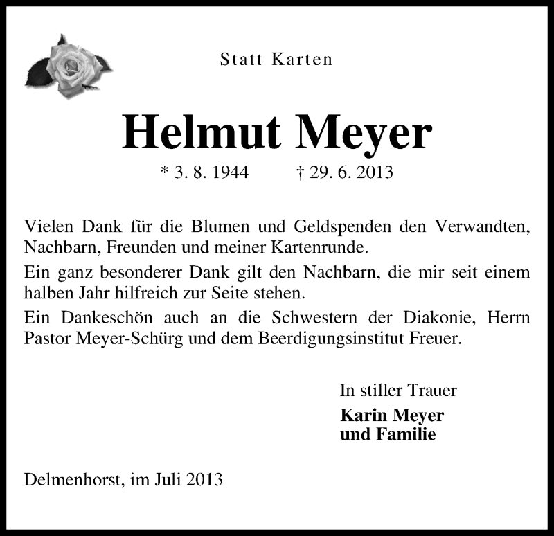  Traueranzeige für Helmut Meyer vom 25.07.2013 aus WESER-KURIER