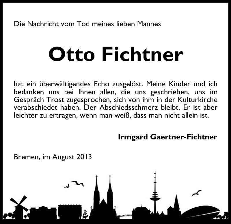 Traueranzeige von Otto Fichtner von WESER-KURIER