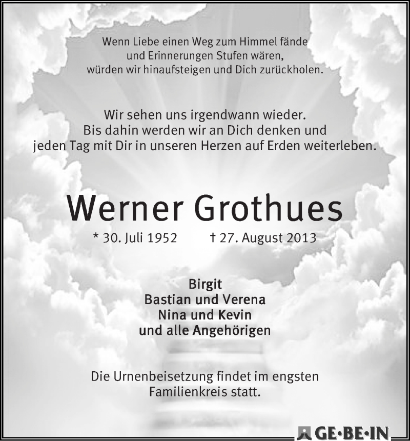 Traueranzeige von Werner Grothues von WESER-KURIER