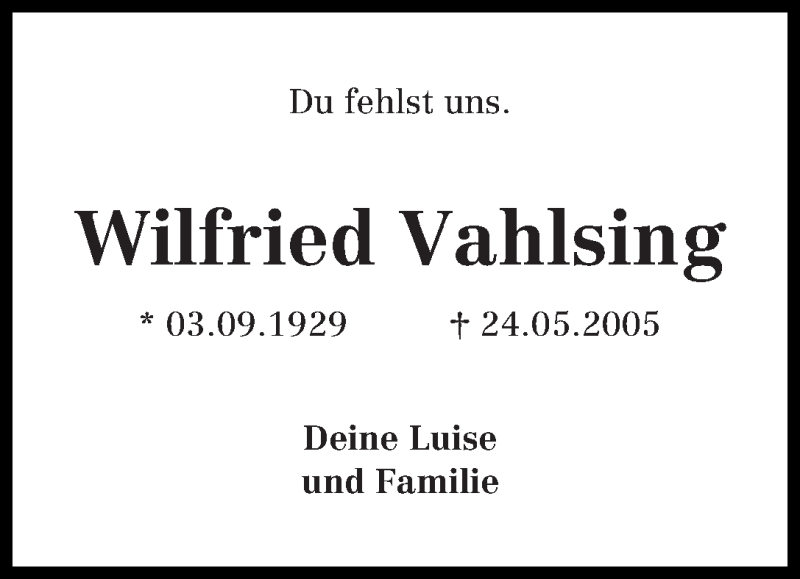 Traueranzeige von Wilfried Vahlsing von WESER-KURIER