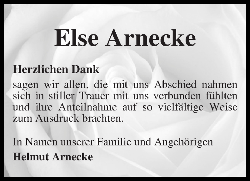 Traueranzeige von Else Arnecke von WESER-KURIER