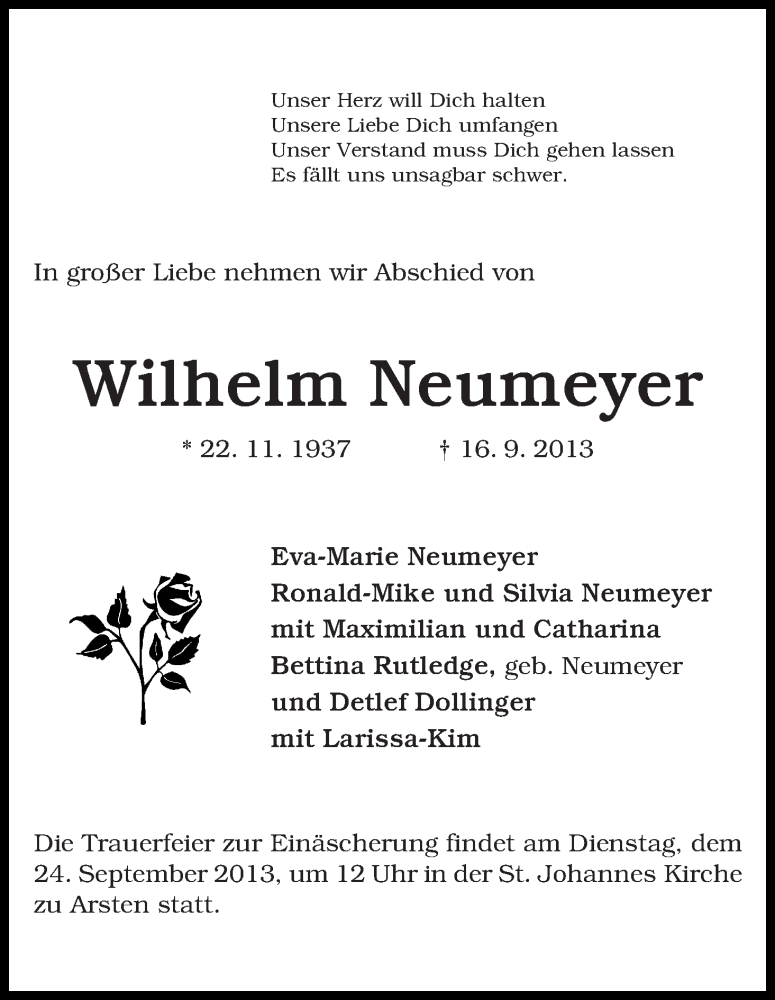Traueranzeige von Wilhelm Neumeyer von WESER-KURIER