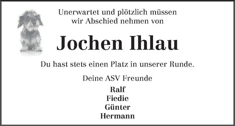  Traueranzeige für Joachim (Jochen) Ihlau vom 23.09.2013 aus WESER-KURIER
