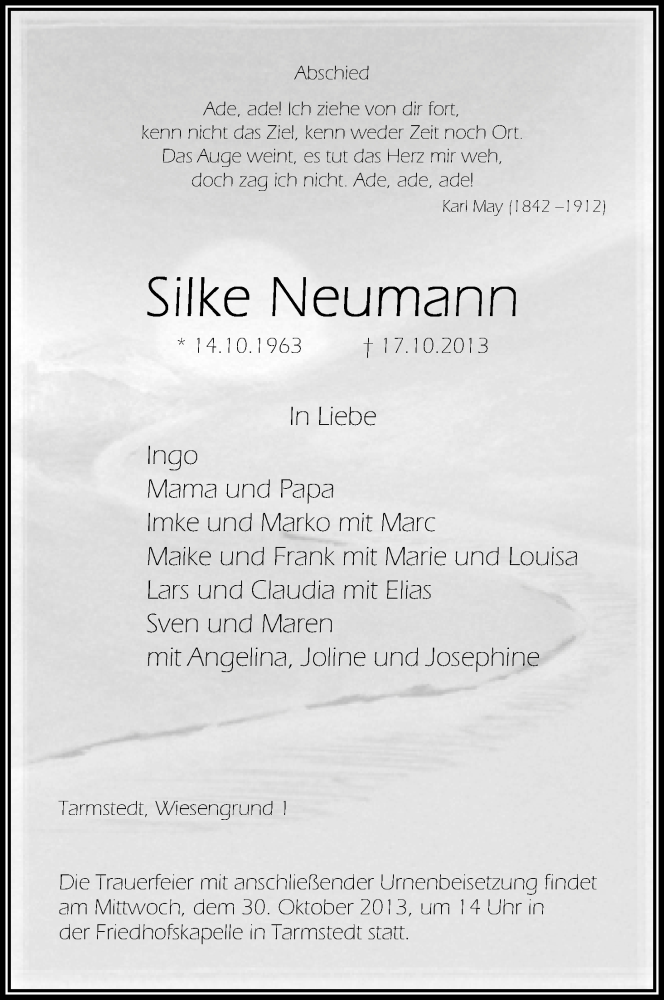  Traueranzeige für Silke Neumann vom 19.10.2013 aus WESER-KURIER