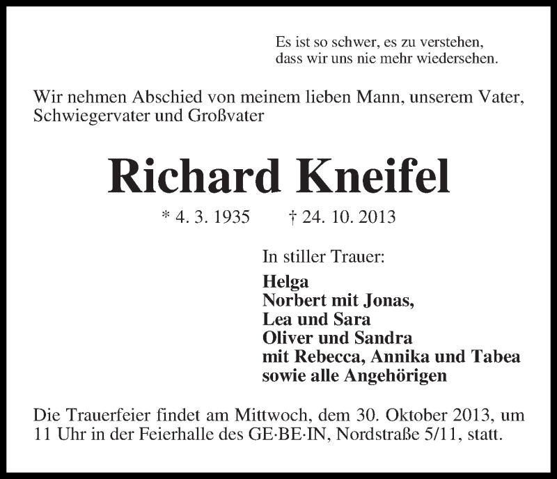 Traueranzeige von Richard Kneifel von WESER-KURIER