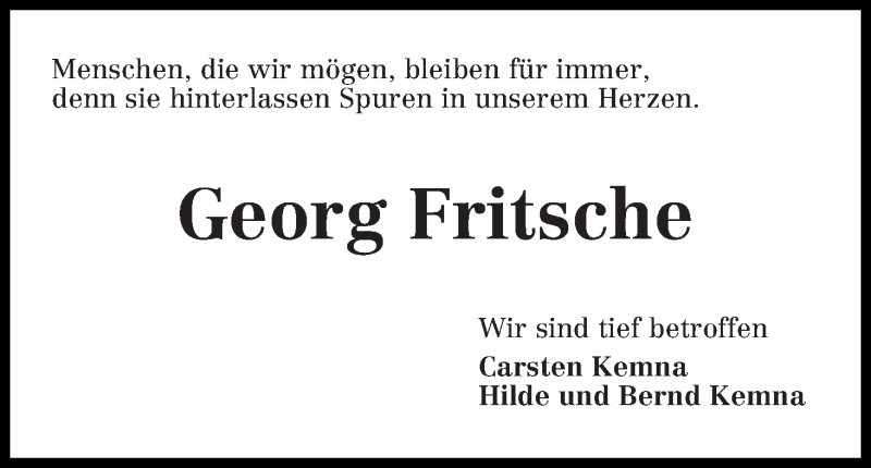 Traueranzeige von Georg Fritsche von WESER-KURIER