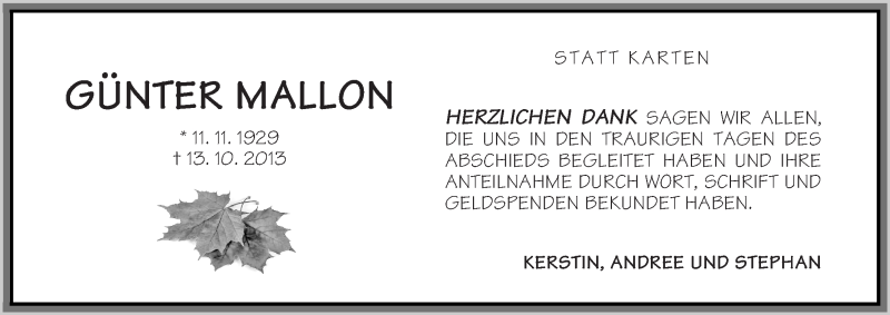 Traueranzeige von Günter Mallon von WESER-KURIER