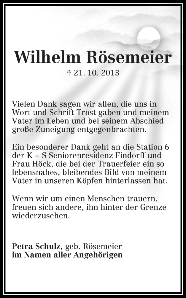 Traueranzeige von Wilhelm Rösemeier von WESER-KURIER