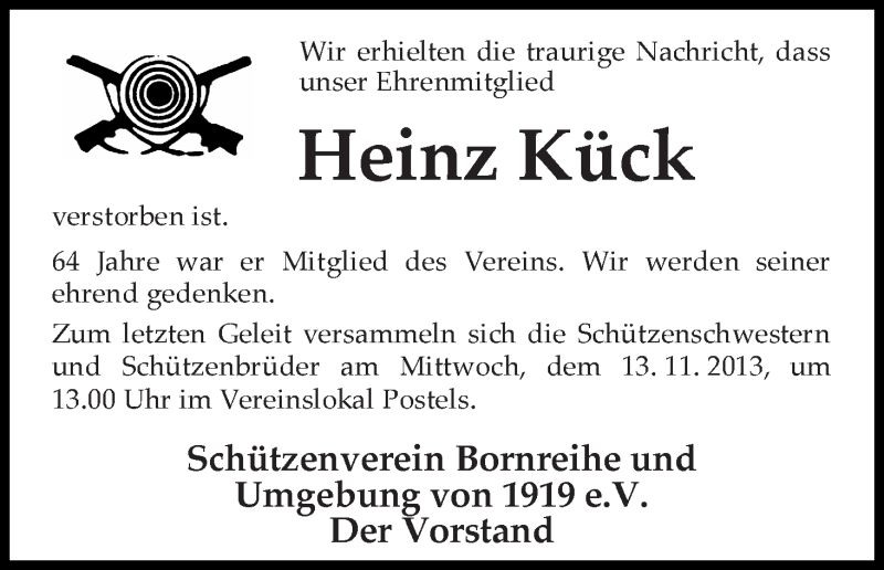 Traueranzeige von Heinz Kück von WESER-KURIER
