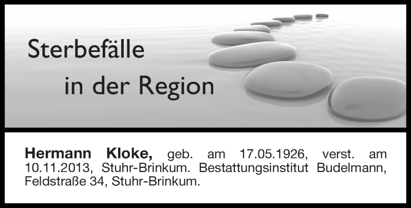 Traueranzeige von Sterbefälle aus der Region Stuhr-Brinkum von WESER-KURIER