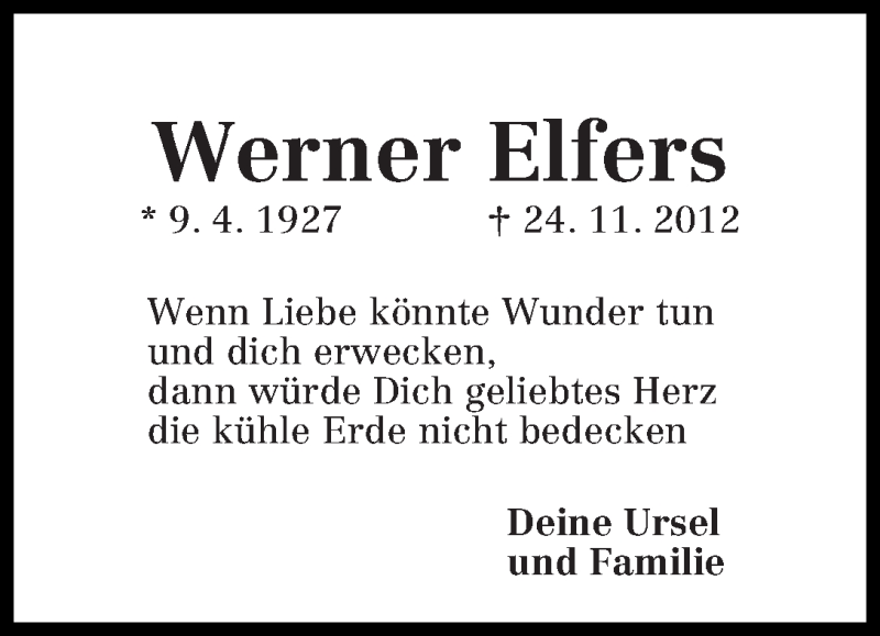  Traueranzeige für Werner Elfers vom 23.11.2013 aus WESER-KURIER