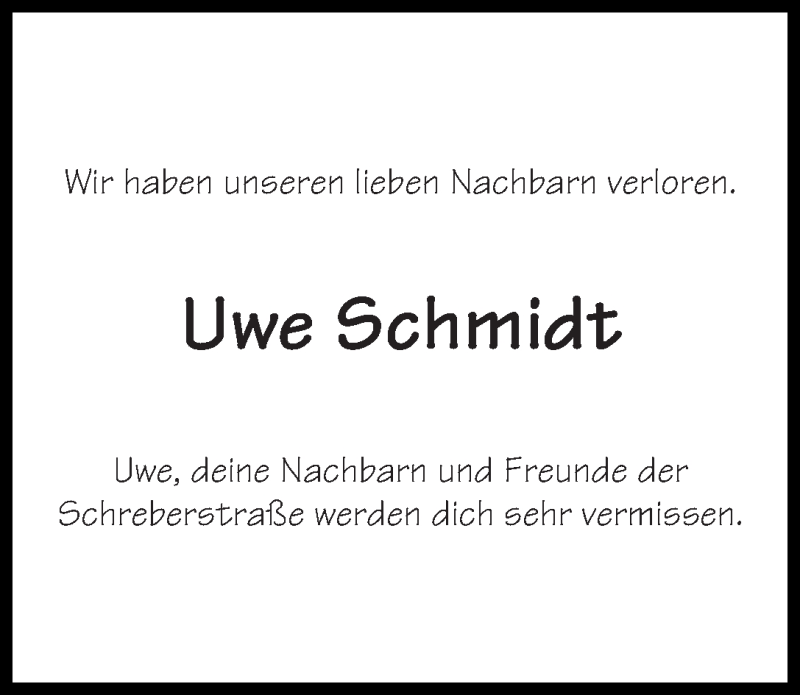  Traueranzeige für Uwe Schmidt vom 30.11.2013 aus WESER-KURIER