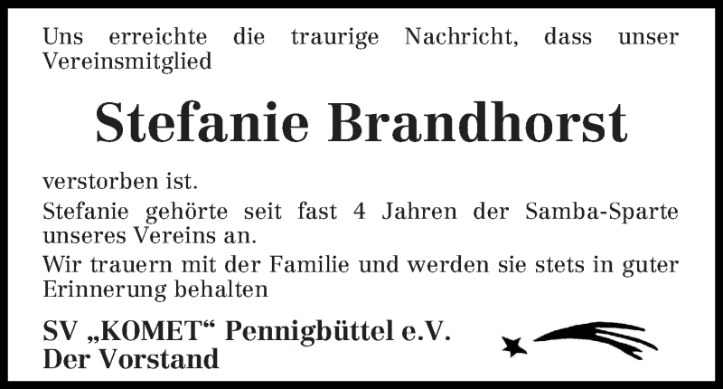  Traueranzeige für Stefanie Brandhorst vom 24.03.2014 aus Osterholzer Kreisblatt