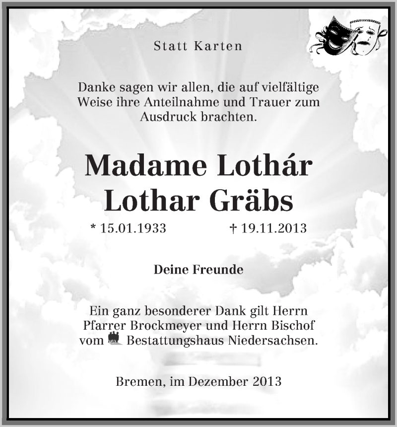  Traueranzeige für Lothar Gräbs vom 24.12.2013 aus WESER-KURIER