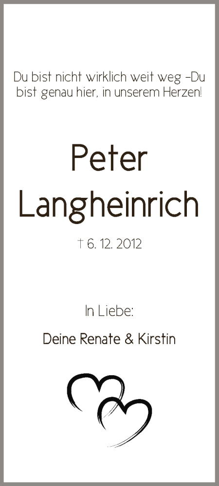 Traueranzeige von Peter Langheinrich von WESER-KURIER