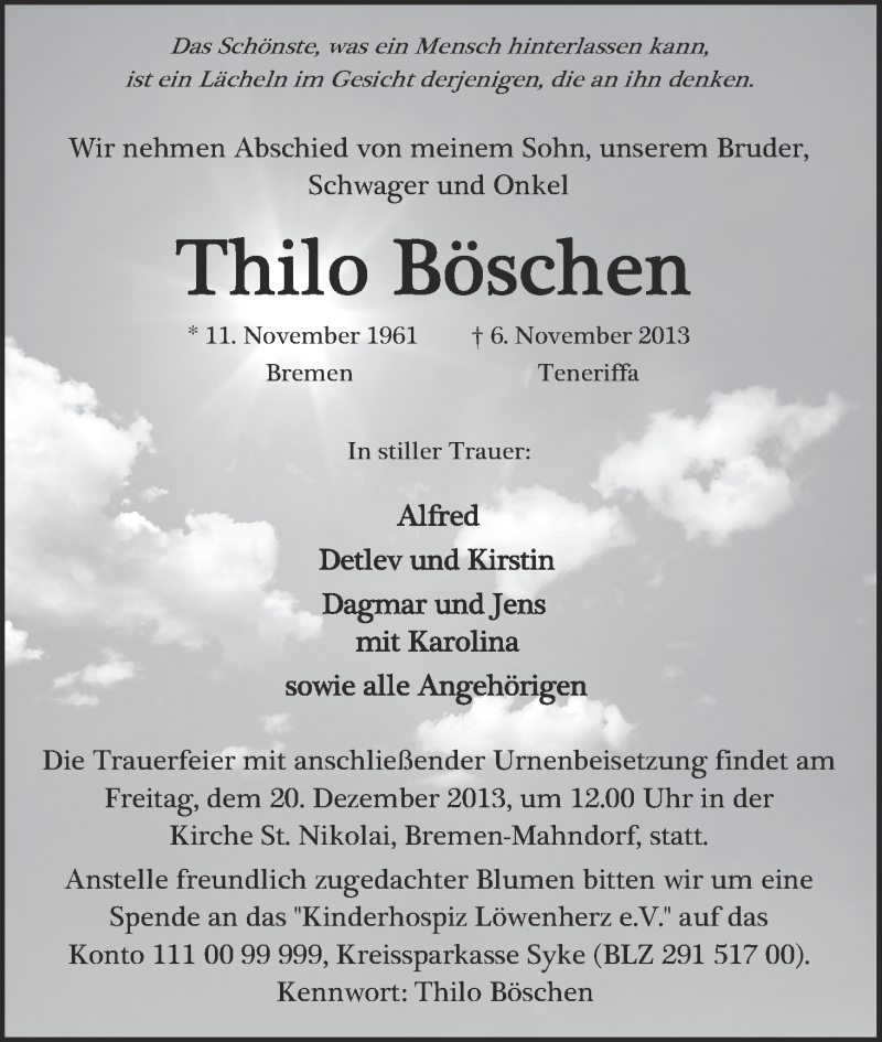 Traueranzeige von Thilo Böschen von WESER-KURIER
