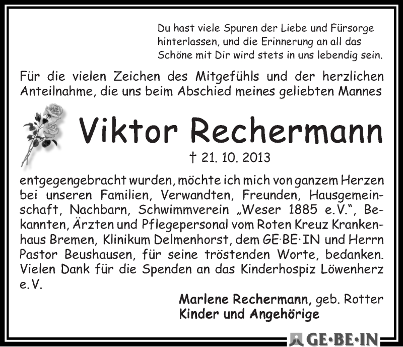 Traueranzeige von Viktor Rechermann von WESER-KURIER