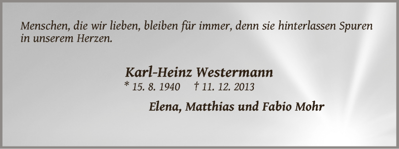 Traueranzeige von Karl-Heinz Westermann von WESER-KURIER