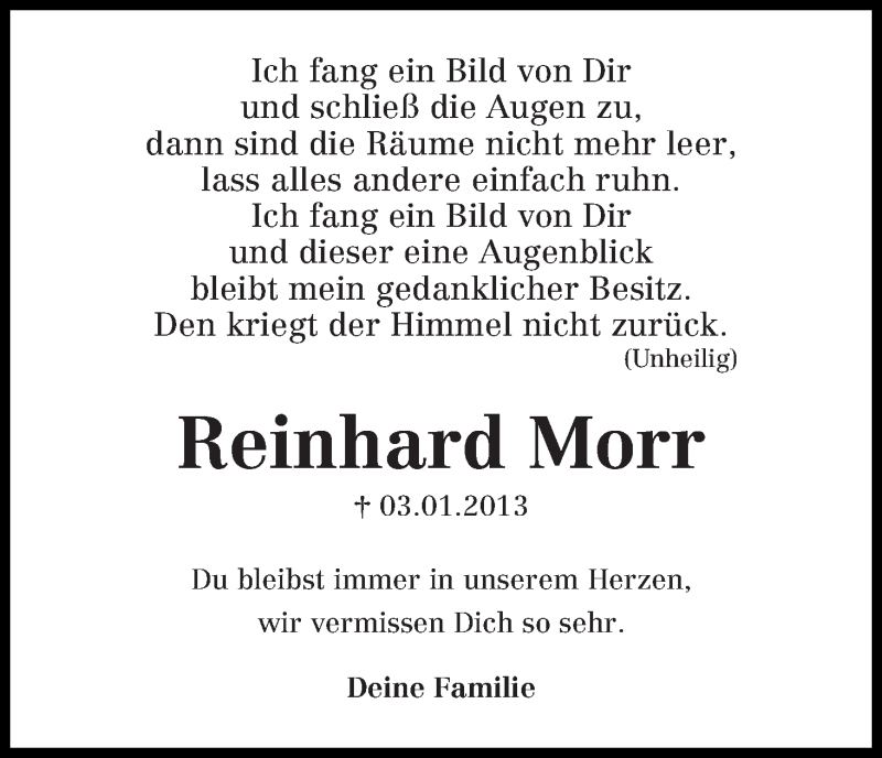  Traueranzeige für Reinhard Morr vom 03.01.2014 aus WESER-KURIER