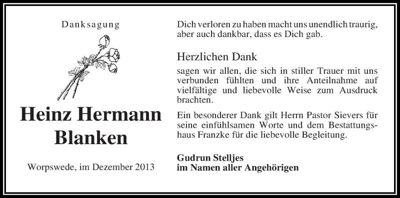 Traueranzeige von Heinz-Hermann Blanken von WESER-KURIER