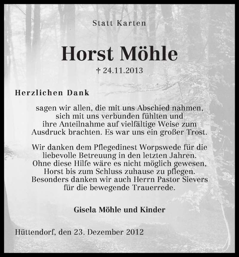  Traueranzeige für Horst Möhle vom 23.12.2013 aus WESER-KURIER