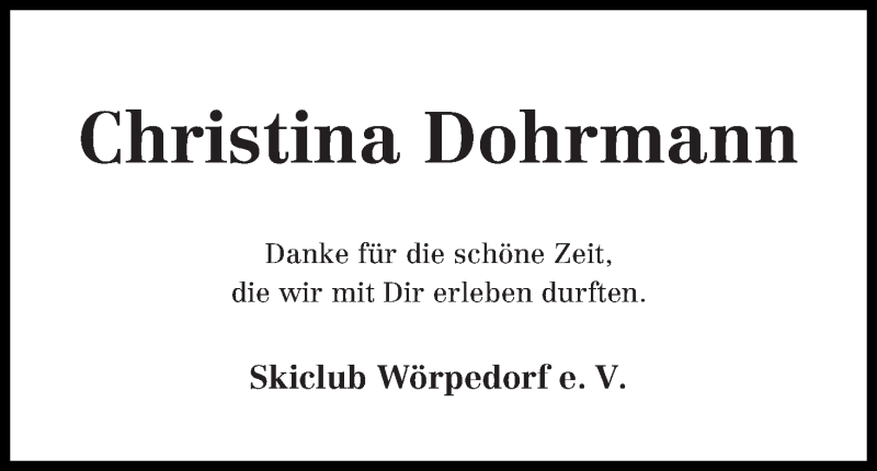 Traueranzeige von Christina Dohrmann von WESER-KURIER