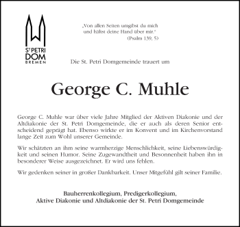 Traueranzeige von George C. Muhle